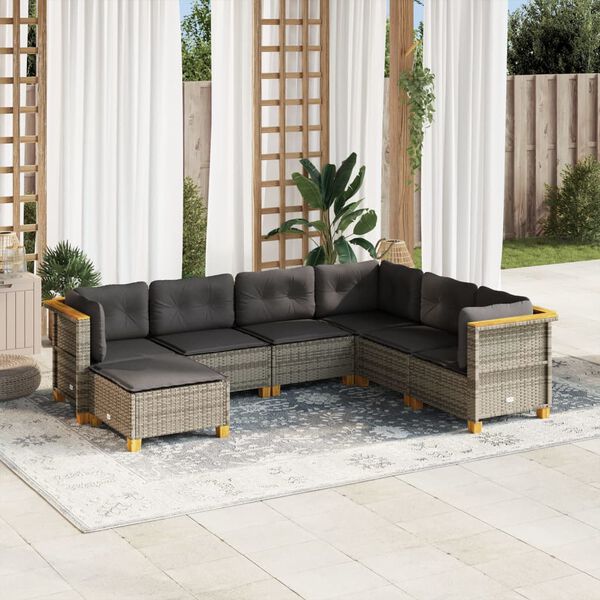 vidaXL Set Divani da Giardino 7 pz con Cuscini Grigio in Polyrattan