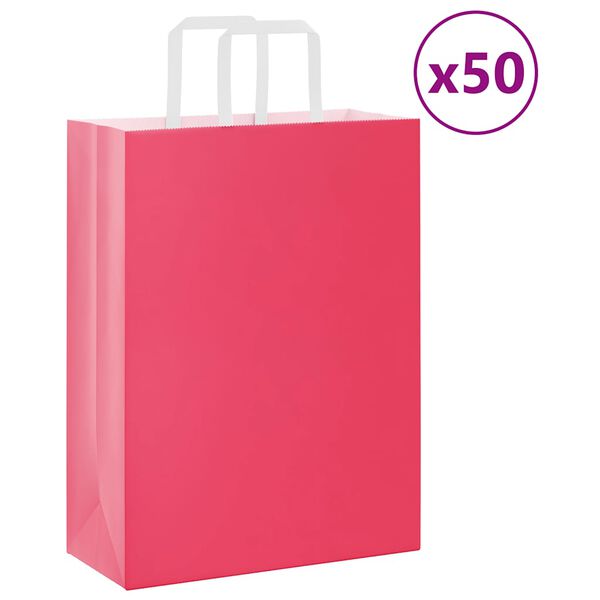vidaXL Sacchetti di Carta 50 pz con Manici Rosa 26x12x35 cm