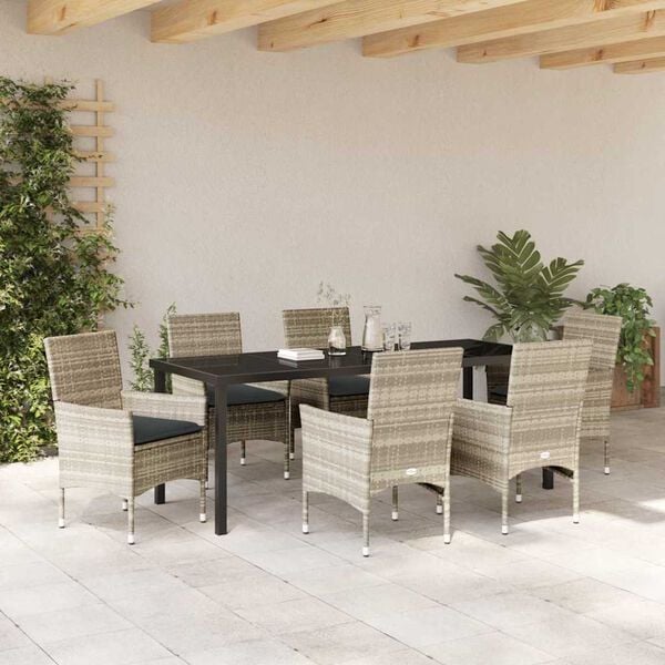 vidaXL Set da Pranzo per Giardino 7 pcs Grigio chiaro polyrattan