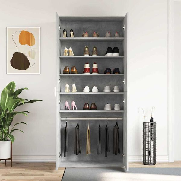 vidaXL Mobile per scarpe con porta Grigio cemento 80 x 39 x 178 cm