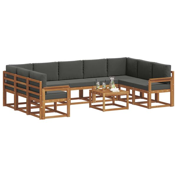 vidaXL Set di divani da esterno 10 pcs Naturale e Antracite
