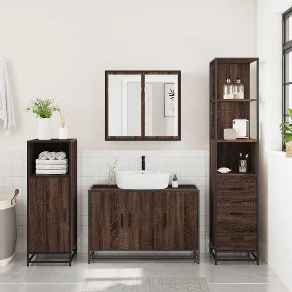 vidaXL Set Mobili da Bagno 3 pz Rovere Marrone in Legno Multistrato