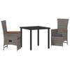 vidaXL Set da Pranzo per Giardino con cuscino 3 pcs Grigio polyrattan