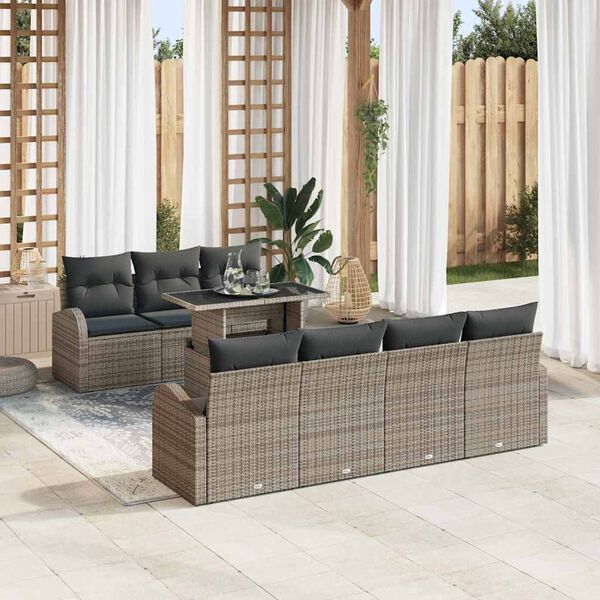 vidaXL Set Divano da Giardino 8 pcs Grigio Rattan in Polipropilene
