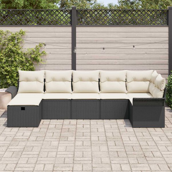vidaXL Set Divano da Giardino con cuscino 7 pcs Nero Poly Rattan