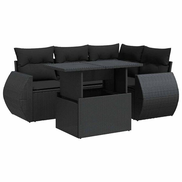 vidaXL Set Divani da Giardino 5 pz con Cuscini in Polyrattan Nero