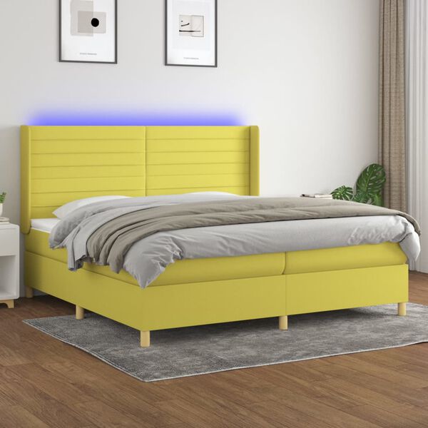 vidaXL Letto a Molle Materasso e LED Verde 200x200cm in Tessuto