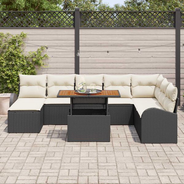 vidaXL Set Divano da Giardino con archiviazione 9 pcs Nero Poly Rattan