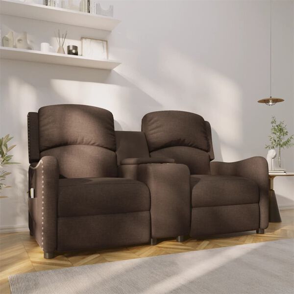 vidaXL Divano Massaggio a 2 Posti con Portabicchieri Marrone