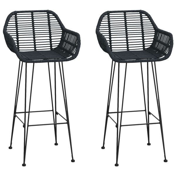 vidaXL Sedia da Bar 2 pcs Nero 55 x 52 x 92 cm Rattan e Ferro