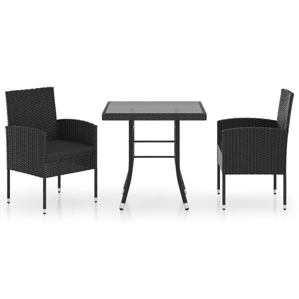 vidaXL Set da Pranzo da Giardino 3 pz in Polyrattan Nero