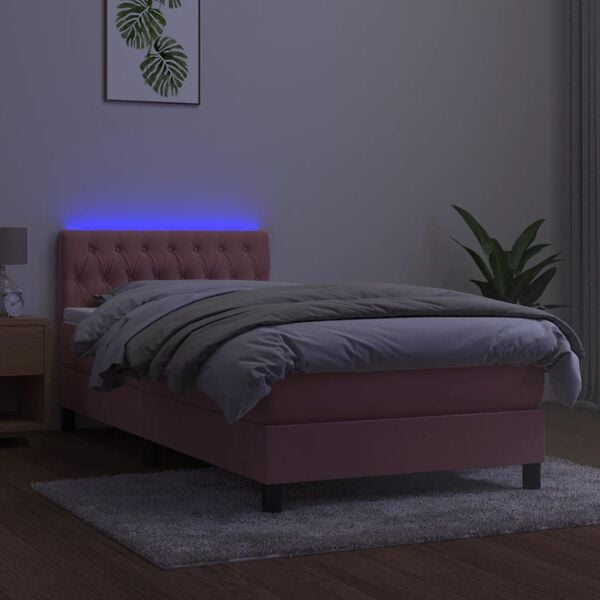 vidaXL Letto a Molle con Materasso e LED Rosa 90x190 cm in Velluto