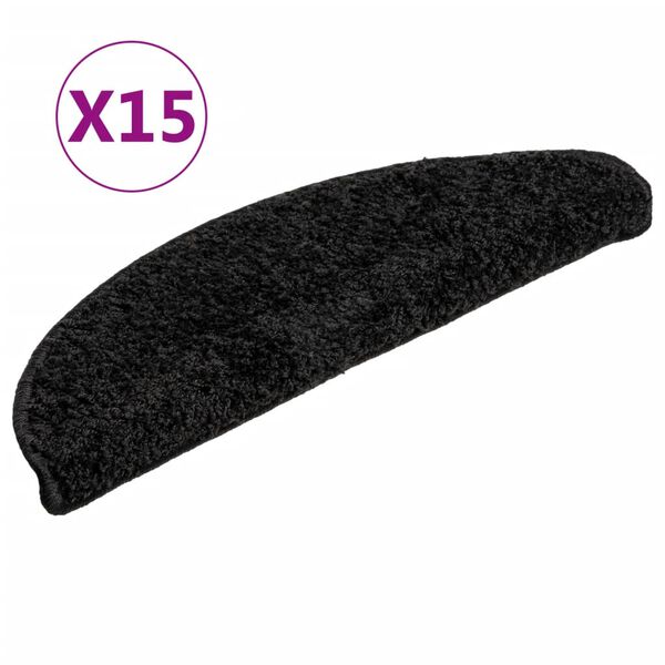 vidaXL Tappetini per scale 15 pz 56x17x3 cm Nero Semicircolari