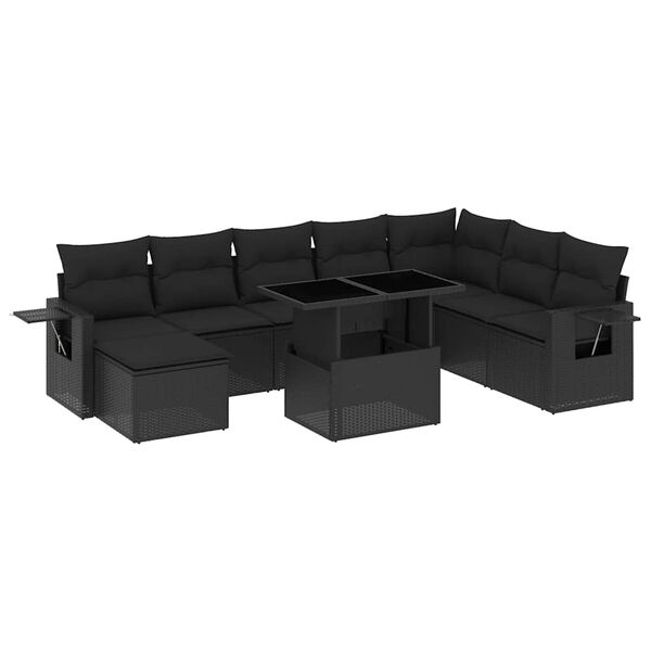 vidaXL Set Divani da Giardino con Cuscini 8 pz Nero in Polyrattan