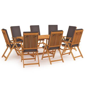 vidaXL Set da Pranzo da Giardino 9 pz con Cuscini Legno di Teak Grigio