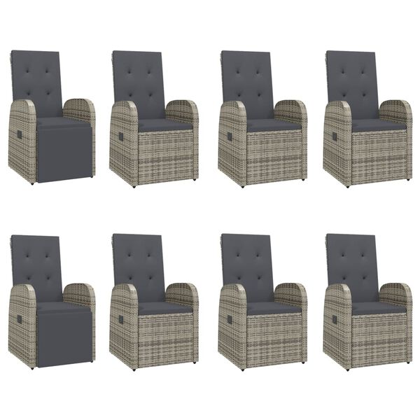 vidaXL Set da Pranzo da Giardino 9 pz con Cuscini in Polyrattan Grigio