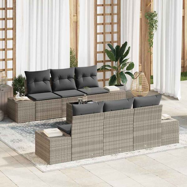 vidaXL Set Divano da Giardino 7 pcs Grigio chiaro polyrattan