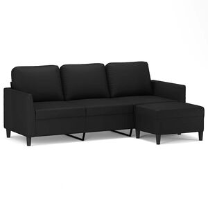 vidaXL Divano a 3 Posti con Poggiapiedi Nero 180 cm in Similpelle