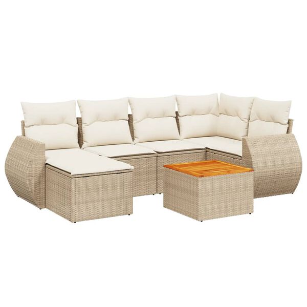 vidaXL Set Divani da Giardino 7 pz con Cuscini Beige in Polyrattan