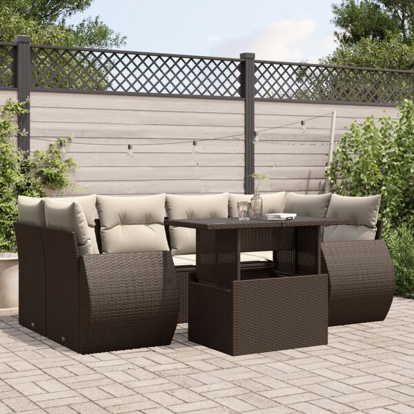 vidaXL Set Divani da Giardino 7 pz con Cuscini Marrone in Polyrattan