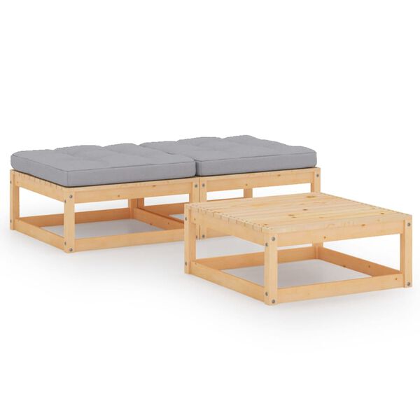 vidaXL Set Divani da Giardino 3 pz con Cuscini Legno Massello di Pino