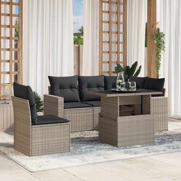vidaXL Set Divano da Giardino 6pz con Cuscini Grigio Chiaro Polyrattan