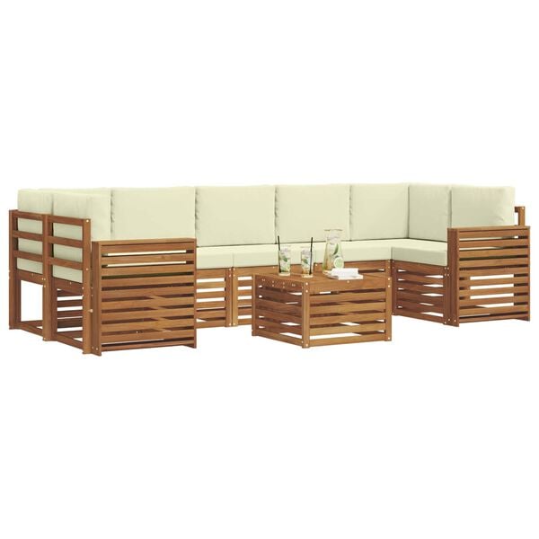 vidaXL Set divani 8 pcs Naturale e Crema Legno di Acacia Massello