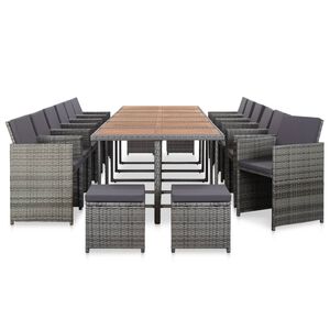 vidaXL Set da Pranzo per Esterni 17 pz con Cuscini Polyrattan Grigio
