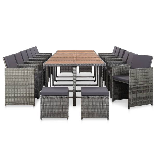 vidaXL Set da Pranzo per Esterni 17 pz con Cuscini Polyrattan Grigio