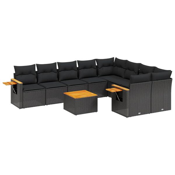 vidaXL Set Divani da Giardino 10pz con Cuscini in Polyrattan Nero