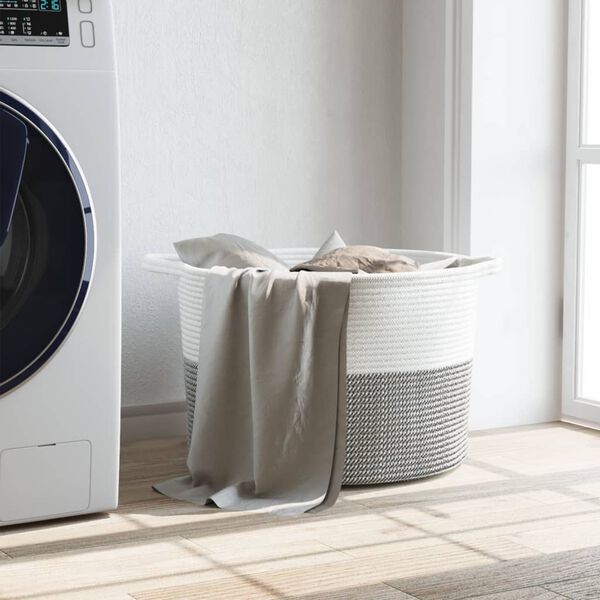 vidaXL Cesto per Biancheria Grigio e Bianco &Oslash;55x36 cm in Cotone