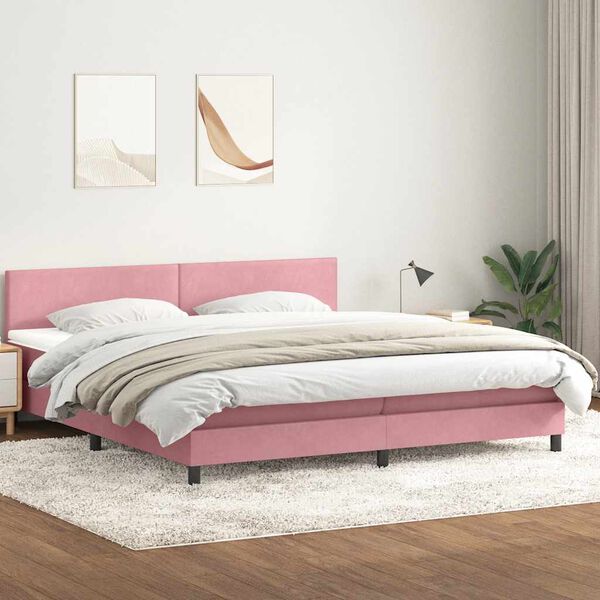 vidaXL Giroletto a Molle con Materasso Rosa 180x220 cm in Velluto