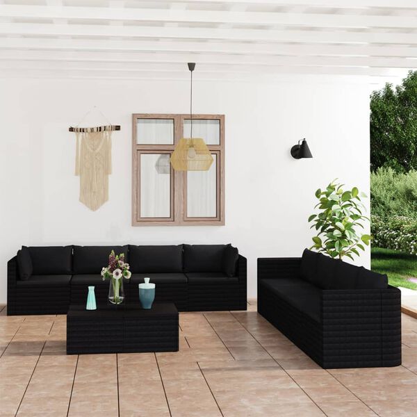vidaXL Set Divani da Giardino 9 pz con Cuscini in Polyrattan Nero
