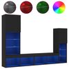 vidaXL Mobili TV a Muro con LED 4pz Neri in Legno Multistrato