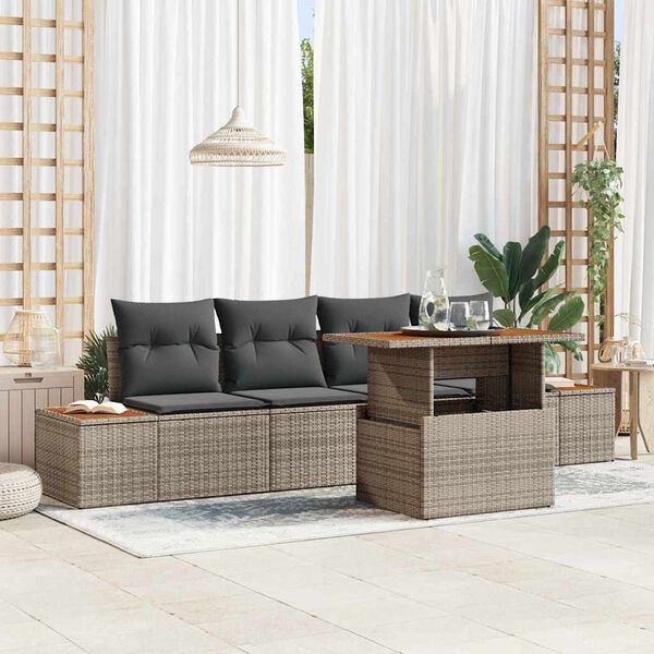 vidaXL Set Divano da Giardino 5 pcs Grigio Poly Rattan