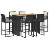 vidaXL Set Bar da Giardino 7 pz con Cuscini Nero in Polyrattan Acacia