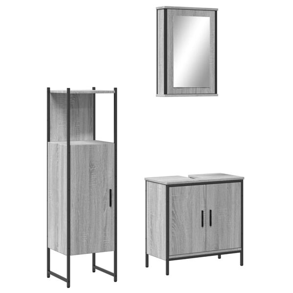 vidaXL Set Mobili da Bagno 3 pz Grigio Sonoma in Legno Multistrato
