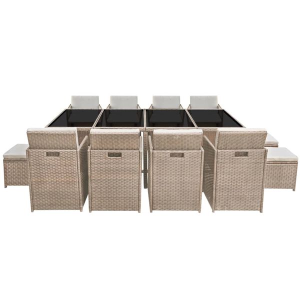vidaXL Set da Pranzo da Giardino 13 pz con Cuscini in Polyrattan Beige