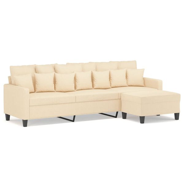 vidaXL Divano a 3 Posti con Poggiapiedi Crema 210cm in Tessuto