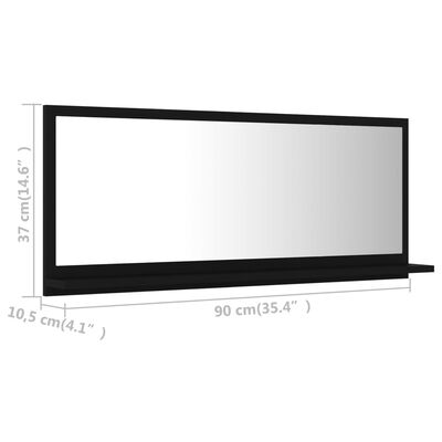 vidaXL Specchio da Bagno Nero 90x10,5x37 cm in Truciolato
