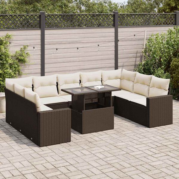 vidaXL Set Divani da Giardino 10pz con Cuscini in Polyrattan Marrone
