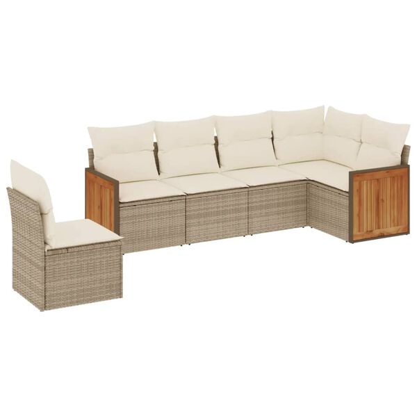 vidaXL Set Divano da Giardino 6 pz con Cuscini Beige in Polyrattan