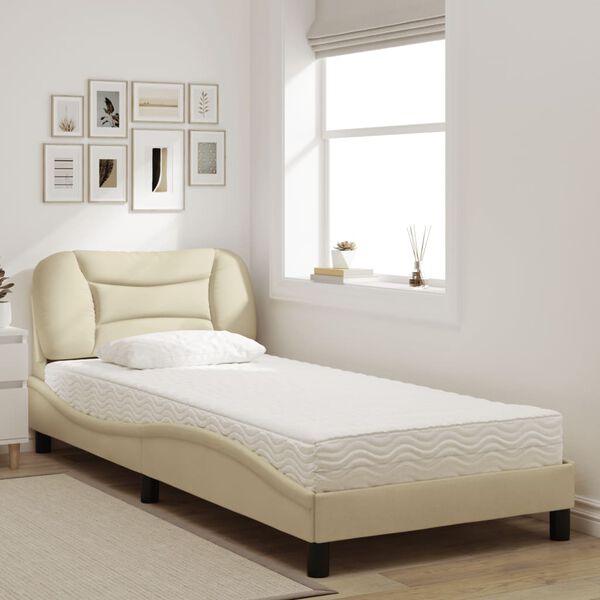 vidaXL Letto con Materasso Hvar Crema 90x190 cm in Tessuto