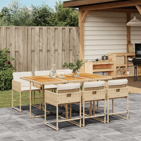 vidaXL Set da Pranzo da Giardino 7 pz con Cuscini Beige in Polyrattan