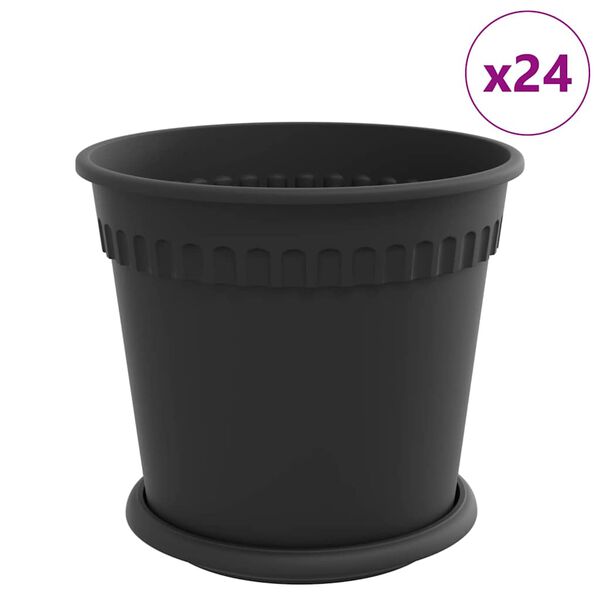 vidaXL Vasi per Piante 24 pcs Nero &Oslash; 19 x 16 cm Plastica