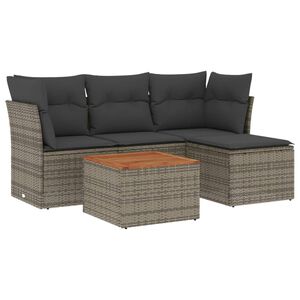 vidaXL Set Divano da Giardino 5 pz con Cuscini Grigio in Polyrattan