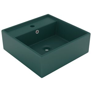 vidaXL Lavabo con Troppopieno Quadrato Verde Opaco 41x41 cm Ceramica