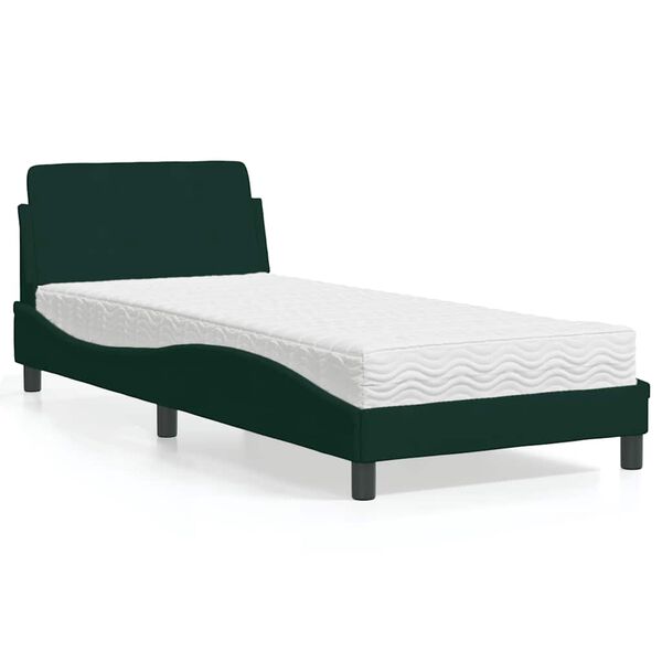 vidaXL Letto con Materasso Dover Verde Scuro 90x190 cm in Velluto