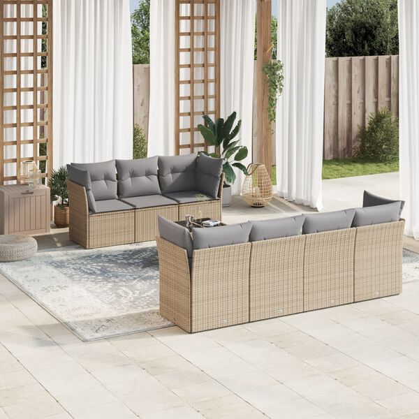vidaXL Set Divano da Giardino 8 pz con Cuscini Beige in Polyrattan
