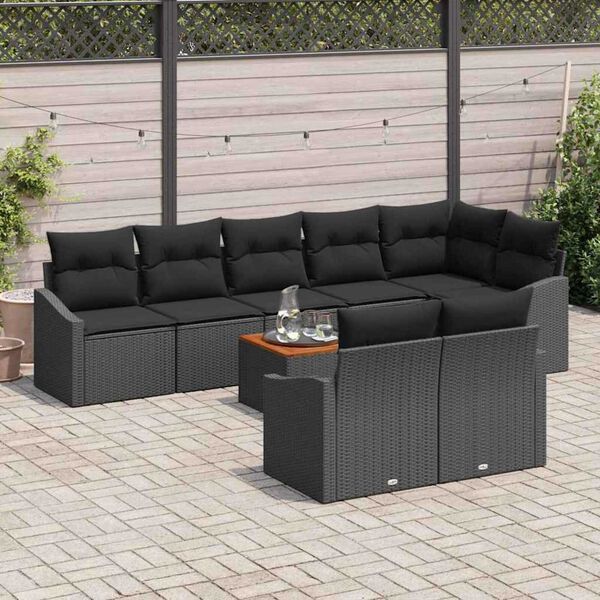 vidaXL Set Divano da Giardino con archiviazione 9 pcs Nero polyrattan